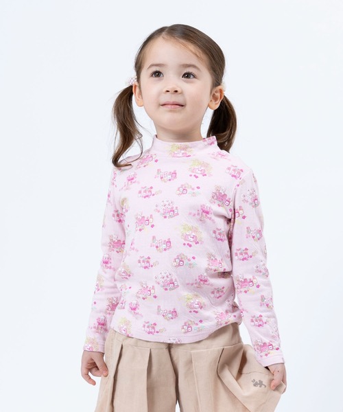 KP(ケーピー)の「日本製/接結ハイネック長袖Tシャツ(100~130cm)(Tシャツ/カットソー・キッズ・ピンク/オフホワイト・100cm/130cm/120cm/110cm)」の1枚目の写真