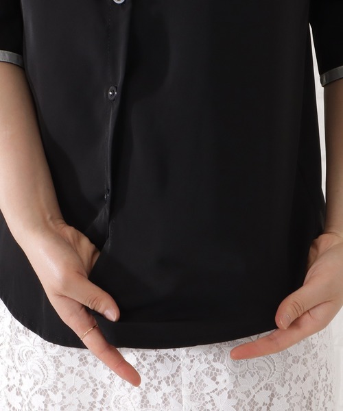 Lace Ladies(レースレディース)の「配色リボン五分袖シフォンブラウス(シャツ/ブラウス・レディース・ブラック/ブルーグレー/ベージュ/ホワイト・S/FREE)」の8枚目の写真