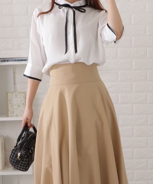 Lace Ladies(レースレディース)の「配色リボン五分袖シフォンブラウス(シャツ/ブラウス・レディース・ブラック/ブルーグレー/ベージュ/ホワイト・S/FREE)」の15枚目の写真