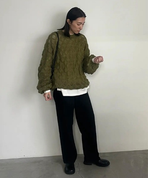 select MOCA（セレクトモカ）の「モヘアライクドロップ編みオーバーニット（ニット/セーター・レディース・テラコッタ/ライトカーキ/アイボリー/チャコールグレー/ネイビー・FREE）」の20枚目の写真