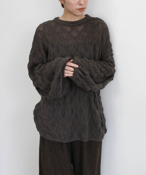 select MOCA（セレクトモカ）の「モヘアライクドロップ編みオーバーニット（ニット/セーター・レディース・テラコッタ/ライトカーキ/アイボリー/チャコールグレー/ネイビー・FREE）」の21枚目の写真