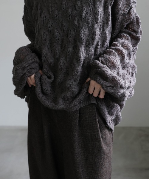 select MOCA（セレクトモカ）の「モヘアライクドロップ編みオーバーニット（ニット/セーター・レディース・テラコッタ/ライトカーキ/アイボリー/チャコールグレー/ネイビー・FREE）」の22枚目の写真