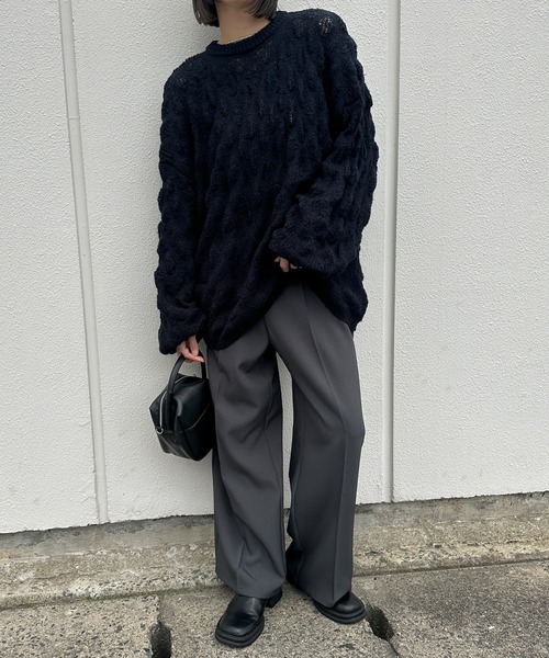 セール】モヘアライクドロップ編みオーバーニット（ニット/セーター