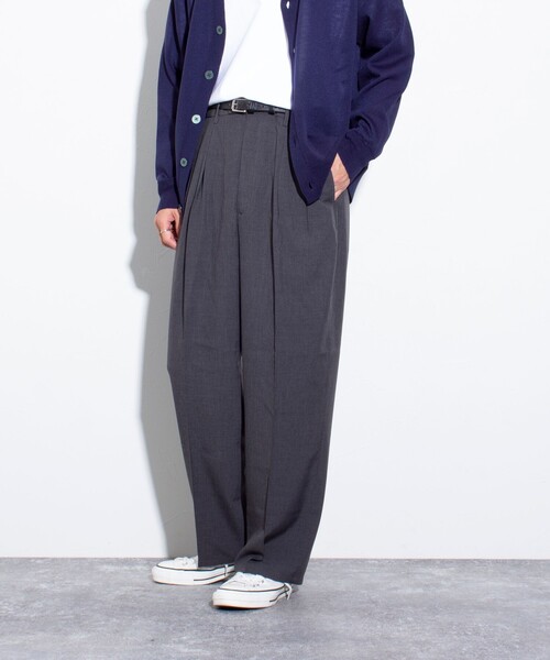 GLOSTER（グロスター）の「【GLOSTER/グロスター】シャンブレーエステル ツータックスラックス（スラックス・メンズ・チャコールグレー/ブラック/ベージュ・S/M/L）」の3枚目の写真