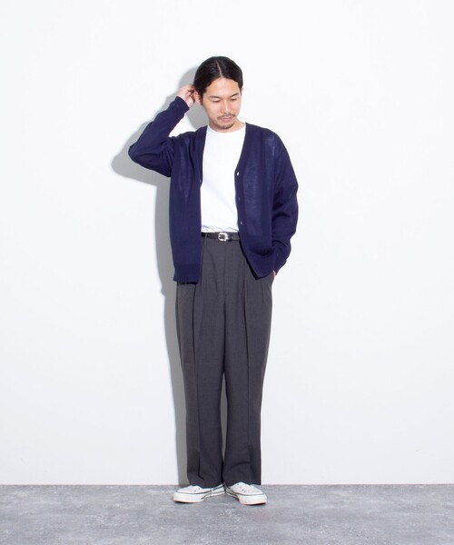 GLOSTER（グロスター）の「【GLOSTER/グロスター】シャンブレーエステル ツータックスラックス（スラックス・メンズ・チャコールグレー/ブラック/ベージュ・S/M/L）」の5枚目の写真