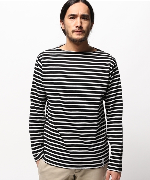 OUTLET(アウトレット)の「【CIAOPANIC TYPY】ボートネックマリンボーダーTee(Tシャツ/カットソー・メンズ・ネイビー/ブラック/ホワイト/グレー・LARGE/SMALL/MEDIUM)」の1枚目の写真