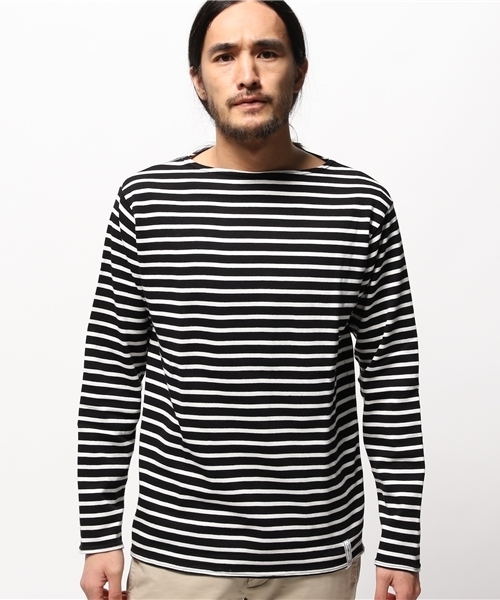 OUTLET(アウトレット)の「【CIAOPANIC TYPY】ボートネックマリンボーダーTee(Tシャツ/カットソー・メンズ・ネイビー/ブラック/ホワイト/グレー・LARGE/SMALL/MEDIUM)」の5枚目の写真