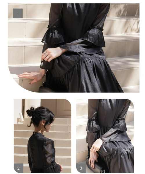 Olu.（オルドット）の「【オケージョンアイテム】オーガンジーロングドレス（ドレス・レディース・カーキ/ブラック・FREE）」の14枚目の写真