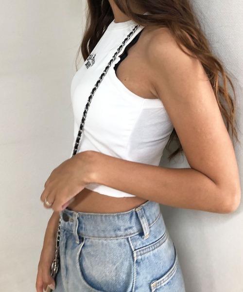 GLAMOROUS JANE(グラマラスジェーン)の「フロントロゴ刺繍パット付ノースリトップス(Tシャツ/カットソー・レディース・ブラック/カーキ/ホワイト/ブラウン・FREE)」の7枚目の写真