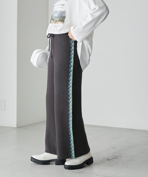 forksy.】クロシェ編み配色ラインニットワイドパンツ forksy.│MONO