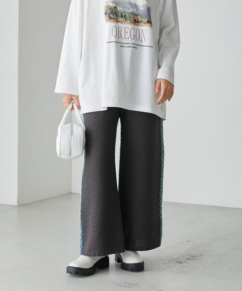 forksy.】クロシェ編み配色ラインニットワイドパンツ forksy.│MONO