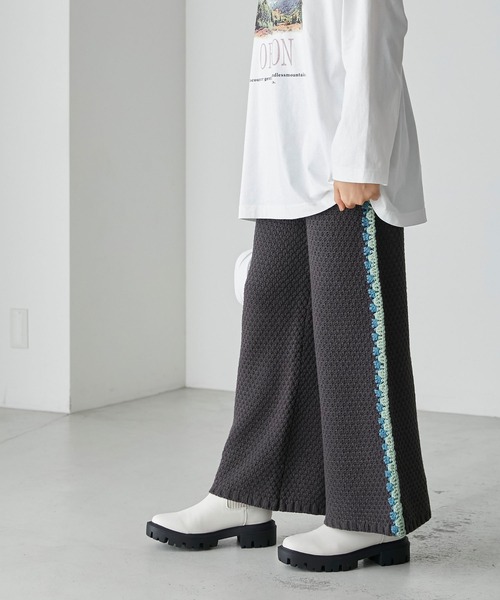 forksy.(フォルクシー)の「【forksy.】クロシェ編み配色ラインニットワイドパンツ(その他パンツ・レディース・チャコールグレー/アイボリー/ネイビー・FREE)」の20枚目の写真