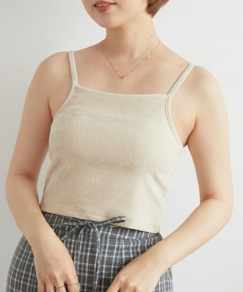 RETRO GIRL（レトロガール）の「カップ付きベロアキャミ（キャミソール・レディース・オフホワイト/ブラック/イエロー・FREE）」の2枚目の写真