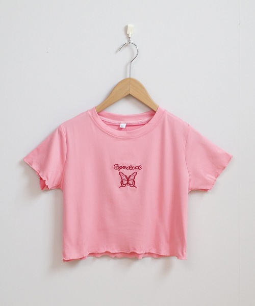 shopnikoniko(ショップニコニコ)の「バタフライ刺繍 トップス クロップド丈 チビTシャツ ショート丈(Tシャツ/カットソー・レディース・ホワイト/パープル/ピンク/ブラック・フリー)」の20枚目の写真