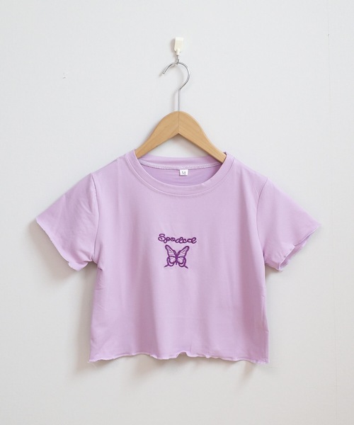 shopnikoniko(ショップニコニコ)の「バタフライ刺繍 トップス クロップド丈 チビTシャツ ショート丈(Tシャツ/カットソー・レディース・ホワイト/パープル/ピンク/ブラック・フリー)」の18枚目の写真