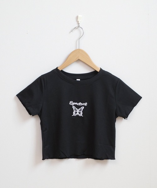 shopnikoniko(ショップニコニコ)の「バタフライ刺繍 トップス クロップド丈 チビTシャツ ショート丈(Tシャツ/カットソー・レディース・ホワイト/パープル/ピンク/ブラック・フリー)」の21枚目の写真