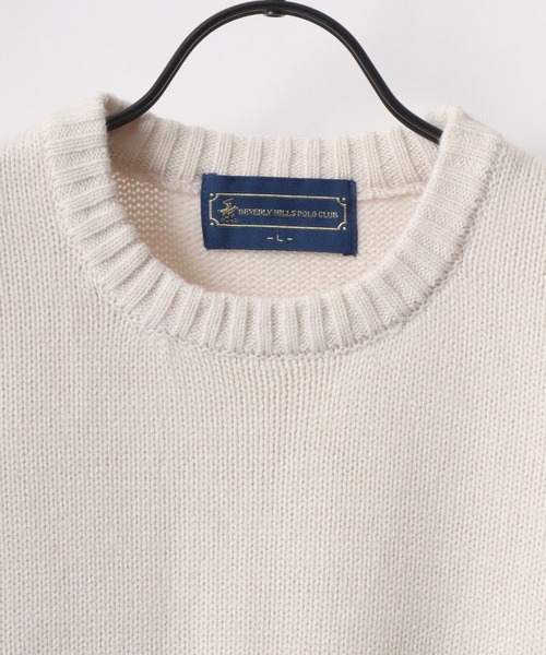 BEVERLY HILLS POLO CLUB（ビバリーヒルズポロクラブ）の「BEVERLY HILLS POLO CLUB/ビバリーヒルズポロクラブ オーバーサイズ ロゴ ワンポイント刺繍 無地 ボーダー クルーネック ニット/長袖 トップス プルオーバー/レディース メンズ（ニット/セーター・レディース・ベージュ/ネイビー/ライトグレー/ホワイト系その他/ブラック系その他/アイボリー/ブラック・M/L/LL）」の16枚目の写真