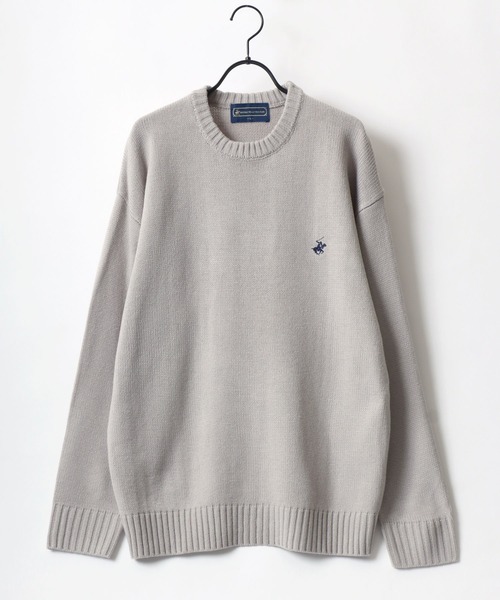 BEVERLY HILLS POLO CLUB（ビバリーヒルズポロクラブ）の「BEVERLY HILLS POLO CLUB/ビバリーヒルズポロクラブ オーバーサイズ ロゴ ワンポイント刺繍 無地 ボーダー クルーネック ニット/長袖 トップス プルオーバー/レディース メンズ（ニット/セーター・レディース・ベージュ/ネイビー/ライトグレー/ホワイト系その他/ブラック系その他/アイボリー/ブラック・M/L/LL）」の12枚目の写真