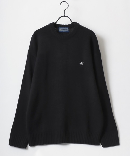 BEVERLY HILLS POLO CLUB（ビバリーヒルズポロクラブ）の「BEVERLY HILLS POLO CLUB/ビバリーヒルズポロクラブ オーバーサイズ ロゴ ワンポイント刺繍 無地 ボーダー クルーネック ニット/長袖 トップス プルオーバー/レディース メンズ（ニット/セーター・レディース・ベージュ/ネイビー/ライトグレー/ホワイト系その他/ブラック系その他/アイボリー/ブラック・M/L/LL）」の10枚目の写真