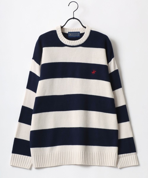 BEVERLY HILLS POLO CLUB（ビバリーヒルズポロクラブ）の「BEVERLY HILLS POLO CLUB/ビバリーヒルズポロクラブ オーバーサイズ ロゴ ワンポイント刺繍 無地 ボーダー クルーネック ニット/長袖 トップス プルオーバー/レディース メンズ（ニット/セーター・レディース・ベージュ/ネイビー/ライトグレー/ホワイト系その他/ブラック系その他/アイボリー/ブラック・M/L/LL）」の9枚目の写真