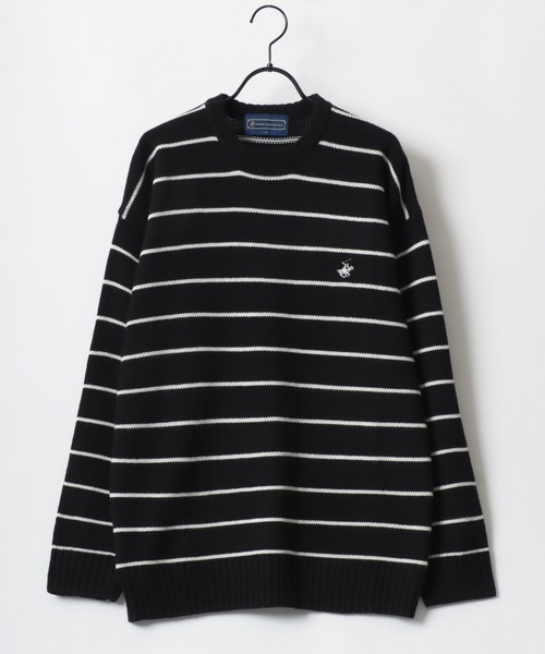 BEVERLY HILLS POLO CLUB（ビバリーヒルズポロクラブ）の「BEVERLY HILLS POLO CLUB/ビバリーヒルズポロクラブ オーバーサイズ ロゴ ワンポイント刺繍 無地 ボーダー クルーネック ニット/長袖 トップス プルオーバー/レディース メンズ（ニット/セーター・レディース・ベージュ/ネイビー/ライトグレー/ホワイト系その他/ブラック系その他/アイボリー/ブラック・M/L/LL）」の11枚目の写真