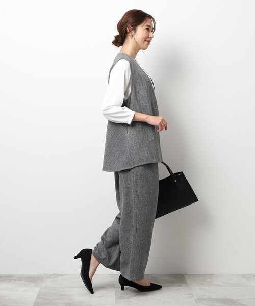 DRESKIP（ドレスキップ）の「◆【セットアップ可】こなれ感をプラスする ツイード調 ペプラムジレ（ベスト・レディース・ダークブラウン/ブラック/グレー・04/02/03）」の4枚目の写真