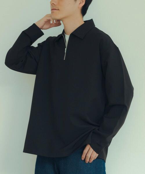 セール】ストレッチ布帛 ハーフジップ長袖シャツ（シャツ/ブラウス