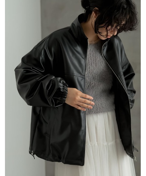 セール】フェイクレザースタンドカラーブルゾン（ブルゾン）｜Re:EDIT