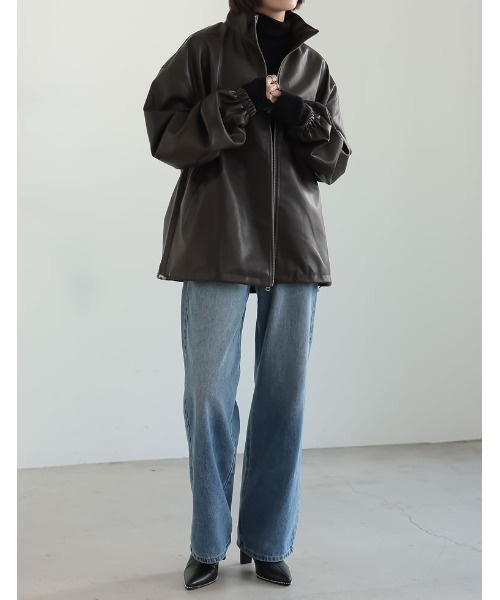セール】フェイクレザースタンドカラーブルゾン（ブルゾン）｜Re:EDIT