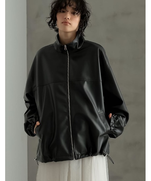 セール】フェイクレザースタンドカラーブルゾン（ブルゾン）｜Re:EDIT