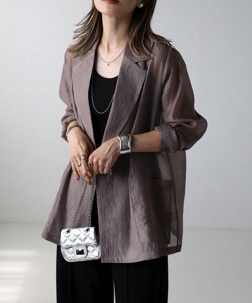 Bonjour Sagan（ボンジュールサガン）の「シアーワッシャーテーラードジャケット（テーラードジャケット・レディース・ブラック/モカ/オフホワイト・FREE）」の3枚目の写真