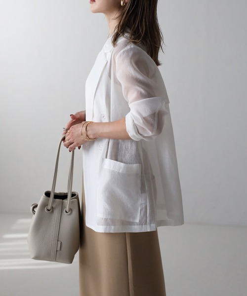 Bonjour Sagan（ボンジュールサガン）の「シアーワッシャーテーラードジャケット（テーラードジャケット・レディース・ブラック/モカ/オフホワイト・FREE）」の5枚目の写真