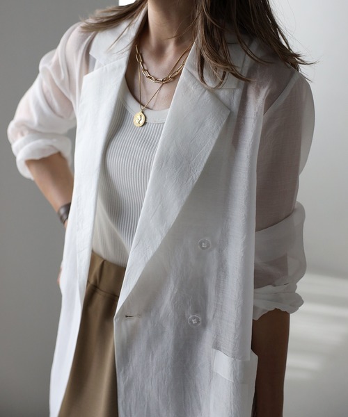 Bonjour Sagan（ボンジュールサガン）の「シアーワッシャーテーラードジャケット（テーラードジャケット・レディース・ブラック/モカ/オフホワイト・FREE）」の9枚目の写真