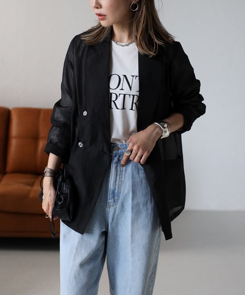 Bonjour Sagan（ボンジュールサガン）の「シアーワッシャーテーラードジャケット（テーラードジャケット・レディース・ブラック/モカ/オフホワイト・FREE）」の20枚目の写真