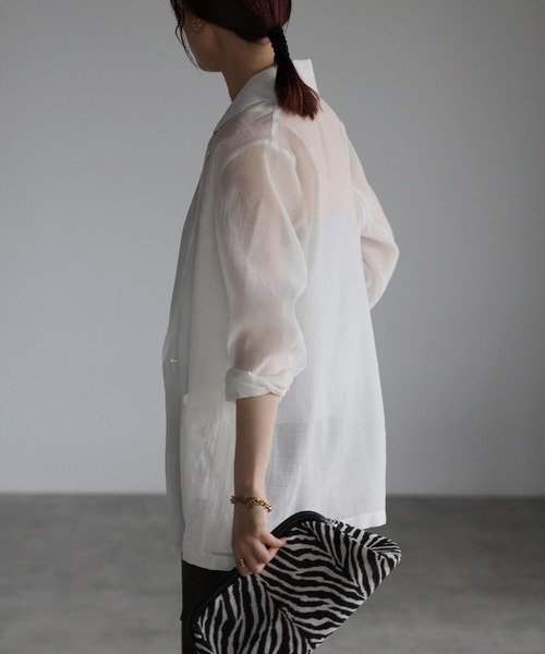 Bonjour Sagan（ボンジュールサガン）の「シアーワッシャーテーラードジャケット（テーラードジャケット・レディース・ブラック/モカ/オフホワイト・FREE）」の13枚目の写真