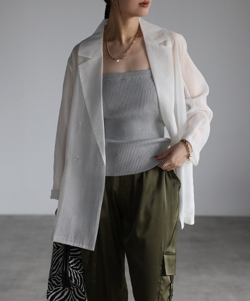 Bonjour Sagan（ボンジュールサガン）の「シアーワッシャーテーラードジャケット（テーラードジャケット・レディース・ブラック/モカ/オフホワイト・FREE）」の16枚目の写真