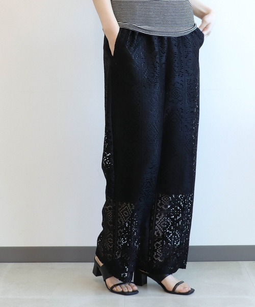 Jines（ジネス）の「ブロックレース ワイドパンツ（その他パンツ・レディース・ブラック/オフホワイト・38）」の2枚目の写真