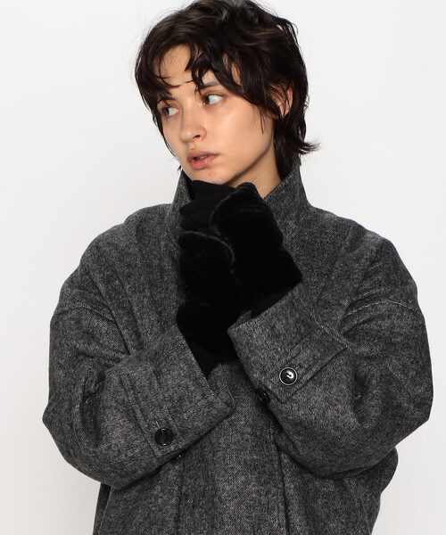 ラビットファー付き豚革スエード手袋 （革手】9510【豚革クレスト当付  