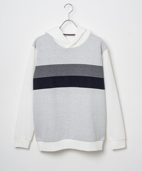 ikka(イッカ)の「ブロックスジャガードパーカー(スウェット・メンズ・ネイビー/グリーン/ホワイト・M/XL/L/S)」の1枚目の写真