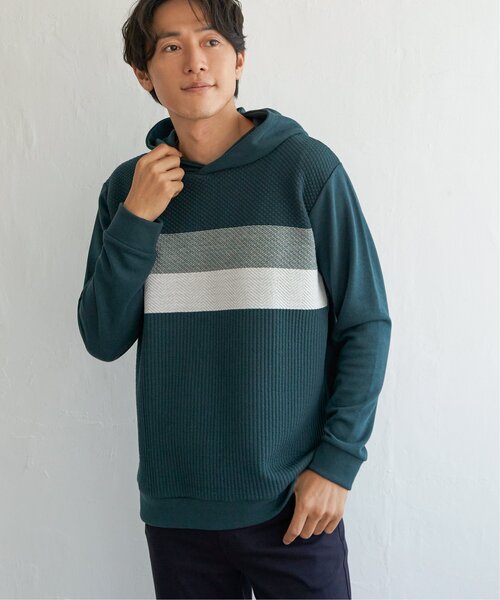 ikka(イッカ)の「ブロックスジャガードパーカー(スウェット・メンズ・ネイビー/グリーン/ホワイト・M/XL/L/S)」の4枚目の写真