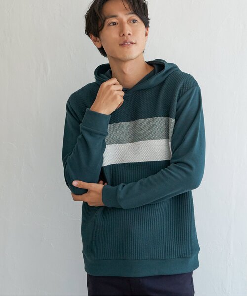 ikka(イッカ)の「ブロックスジャガードパーカー(スウェット・メンズ・ネイビー/グリーン/ホワイト・M/XL/L/S)」の11枚目の写真