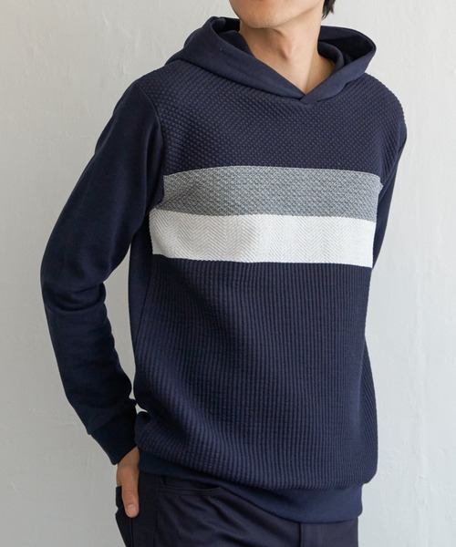 ikka(イッカ)の「ブロックスジャガードパーカー(スウェット・メンズ・ネイビー/グリーン/ホワイト・M/XL/L/S)」の3枚目の写真