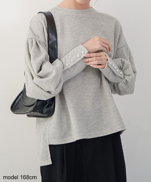 セール】袖パールが可愛いアクセントのぽわん袖トップス（Tシャツ 