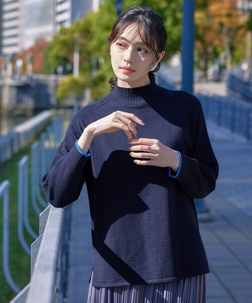 ニット セーター 「洗える」配色ハイネックニットトップス レディース 洗える】配色ハイネックニットトップス（ニット/セーター
