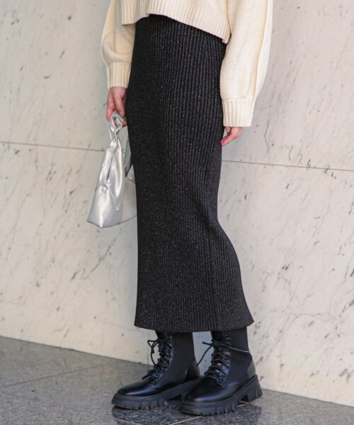 FREE'S MART（フリーズマート）の「ラメリブナロースカート（スカート・レディース・ブラック/シルバー/ゴールド・SMALL/MEDIUM）」の2枚目の写真