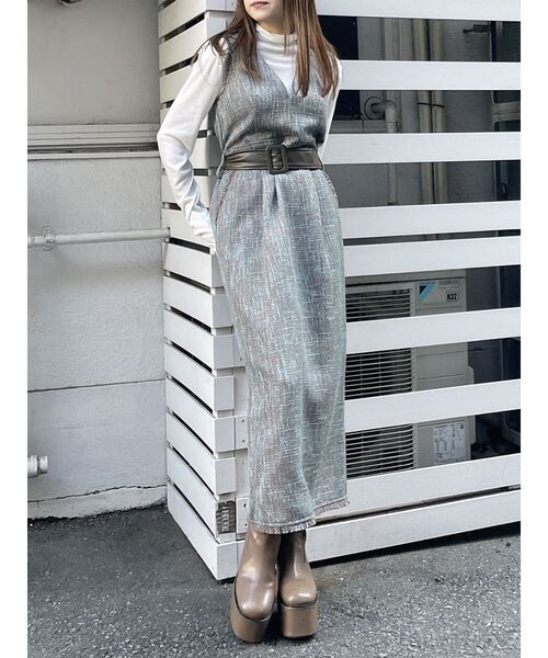 MURUA（ムルーア）の「ツイードジャンパースカート（ワンピース・レディース・ブラック/その他1/グレー・FREE）」の3枚目の写真