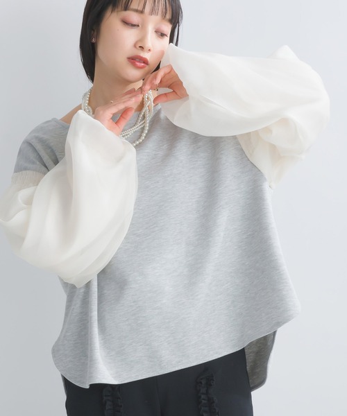 PICCIN(ピッチン)の「【WEB限定】スポンジリバー袖ボリュームプルオーバー(Tシャツ/カットソー・レディース・オフホワイト/ブラック系その他/グレー・M/S/L)」の1枚目の写真