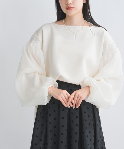 PICCIN(ピッチン)の「【WEB限定】スポンジリバー袖ボリュームプルオーバー(Tシャツ/カットソー・レディース・オフホワイト/ブラック系その他/グレー・M/S/L)」の2枚目の写真