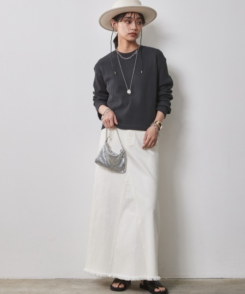 CHIC STYLE(シックスタイル)の「<大きいサイズ>綿100%ワッフルヘンリーネッククロップド丈カットソー シックスタイル(Tシャツ/カットソー・レディース・ネイビー/アイボリー・5L/4L/3L/LL/L)」の22枚目の写真