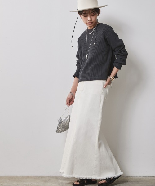 CHIC STYLE(シックスタイル)の「<大きいサイズ>綿100%ワッフルヘンリーネッククロップド丈カットソー シックスタイル(Tシャツ/カットソー・レディース・ネイビー/アイボリー・5L/4L/3L/LL/L)」の12枚目の写真